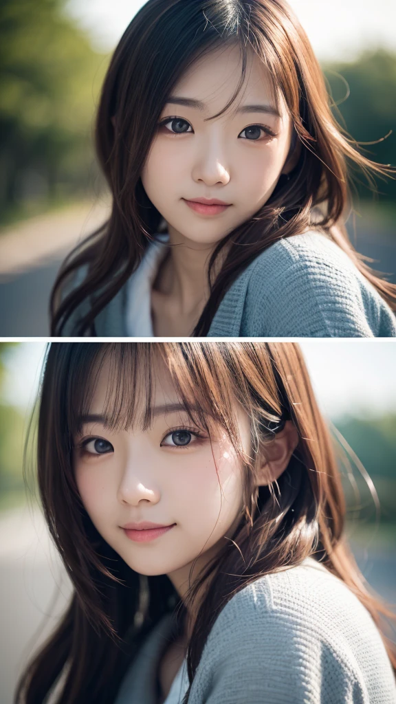 randome pose、(top-quality,masterpiece:1.3,超A high resolution,),(Ultra-detail,Caustics),(Photorealsitic:1.4,RAW shooting,)Ultra-realistic capture,A highly detailed,High resolution 16K human skin closeup、 Skin texture is natural、、The skin looks healthy with an even tone、 Use natural light and color,1 girl,japanes,22year old,kawaii,A goid-hair,Middle hair,,smil,,(depth of fields、chromatic abberation、、Wide range of lighting、Natural Shading、)、Minato
