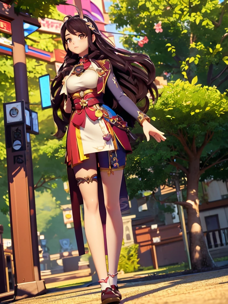 Seizo Watase style, Simple Line Initialism，Abstract art, 3d character, colorful hearts ,(((The most beautiful girl of all time))),  (full body 1.2), only girl, long hair, jungle background, 20 year old, full body, (((8k))), (((3d)), 