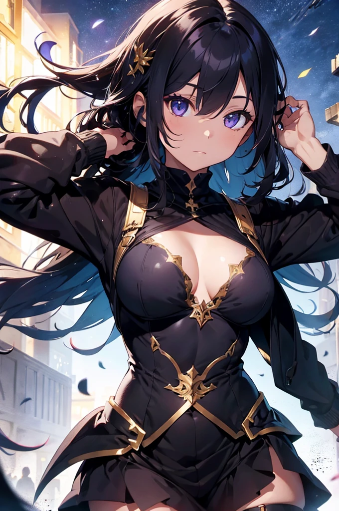 Dark Paladin,beautiful breasts,Hair Color is gold,hair style is sideponytali, hair over one eye,high Quality,best quality,holding sword