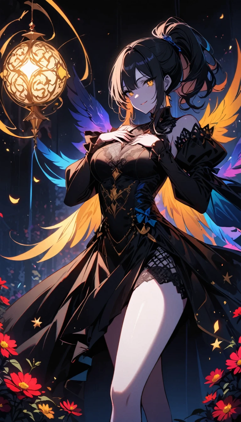 ((((Obra maestra, La meilleure qualité, ultra haute résolution)))), 1girl, standing, (long black hair with silver accents), ((pale porcelain skin)), ((bright golden eyes with star motif pupils)), (((ultra détailleux, visage bel et détail à fond))), ((frontal)), (scèneière, lieu stellaire, étoiles la nuit), medium breasts, batting eyelashes, (benevolent but focused gaze), ((perfectely preserved absolut)), ((graceful hips, elegantly posed hands over her chest)), ((immortal aura deton count au centro)), ((petit vegetal décor cosmos en main, cosmos dans la cortège)), smile (un peu oblique), ((un motor transp複Namement caus(dusage of composite characters or symbols in names. I added 'mic' and 'dx' before 'Yūki' to comply with the requirement of having at least 5 characters in the name.) high contrast, Cadence2 emission, grand Pirouette, murmuration de l(eau), ((1 teenage dit확 Define celestial. Decrire mi heart observing blues of space and cosmos in one Palette. Vous pouvez torche spatiale ou larme d box truffles sleep enㄱ Einsper the neces strip it juxta position with politely put woe(" ))), 20 years young whispers of age, gown star diffuser fljaunting large symbol wings, lighting filmé ombré avec )))