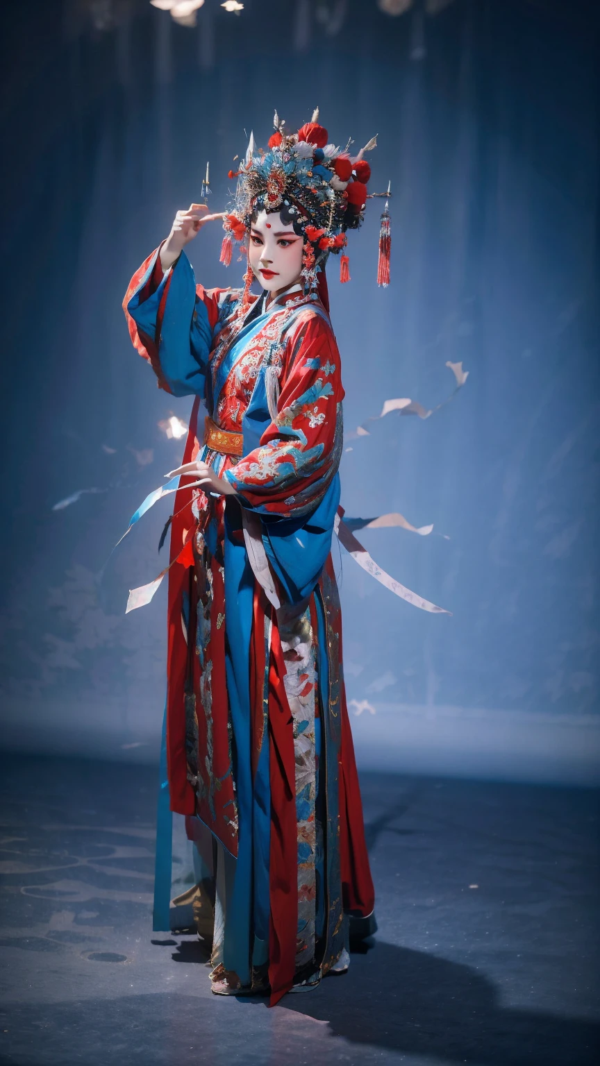 masterpiece, best quality, masterpiece, best quality, 1 Girl, Flowing costumes,Maximum chest,Peking Opera,Qibi