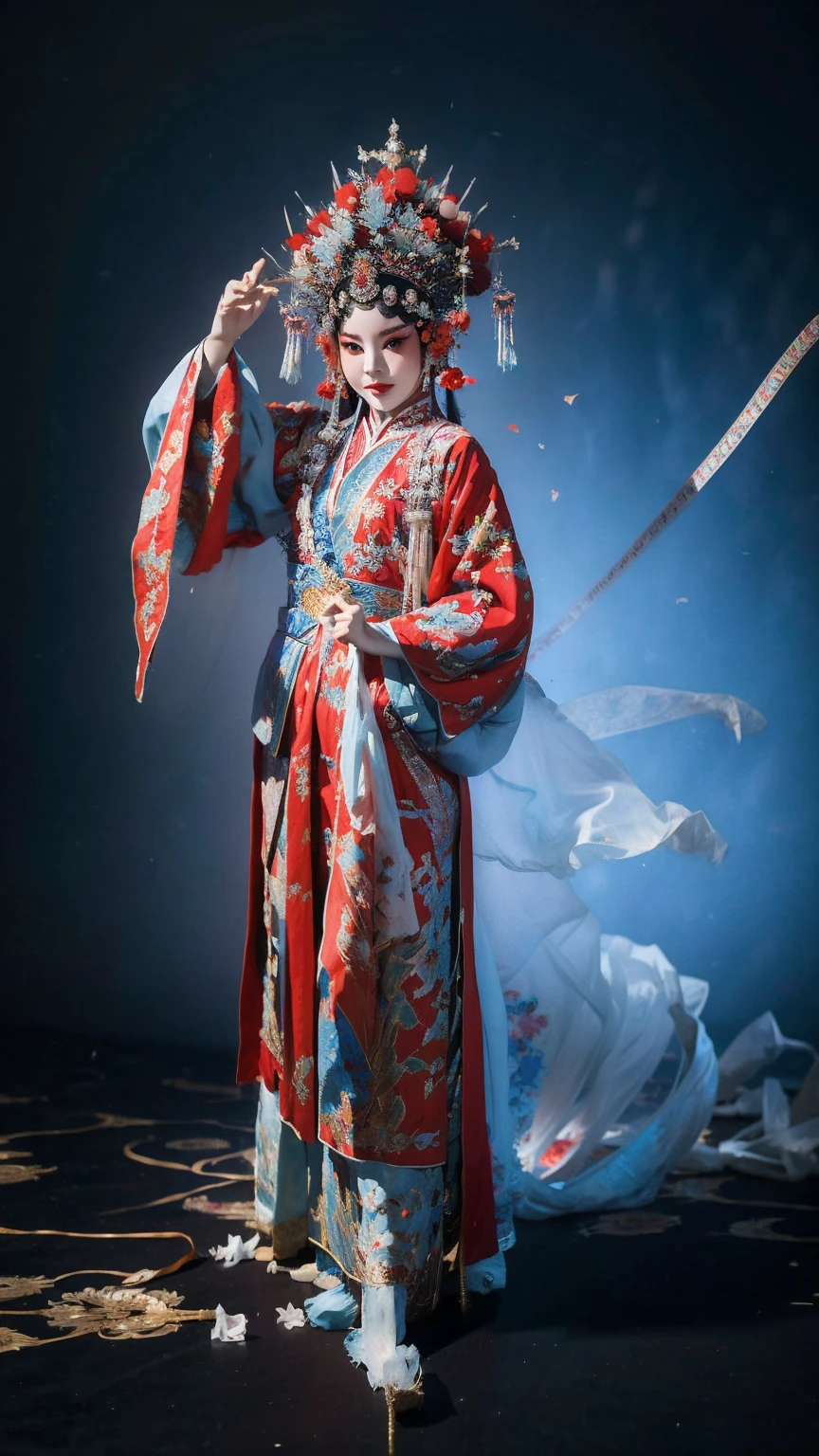 masterpiece, best quality, masterpiece, best quality, 1 Girl, Flowing costumes，Maximum chest，Peking Opera,Qibi