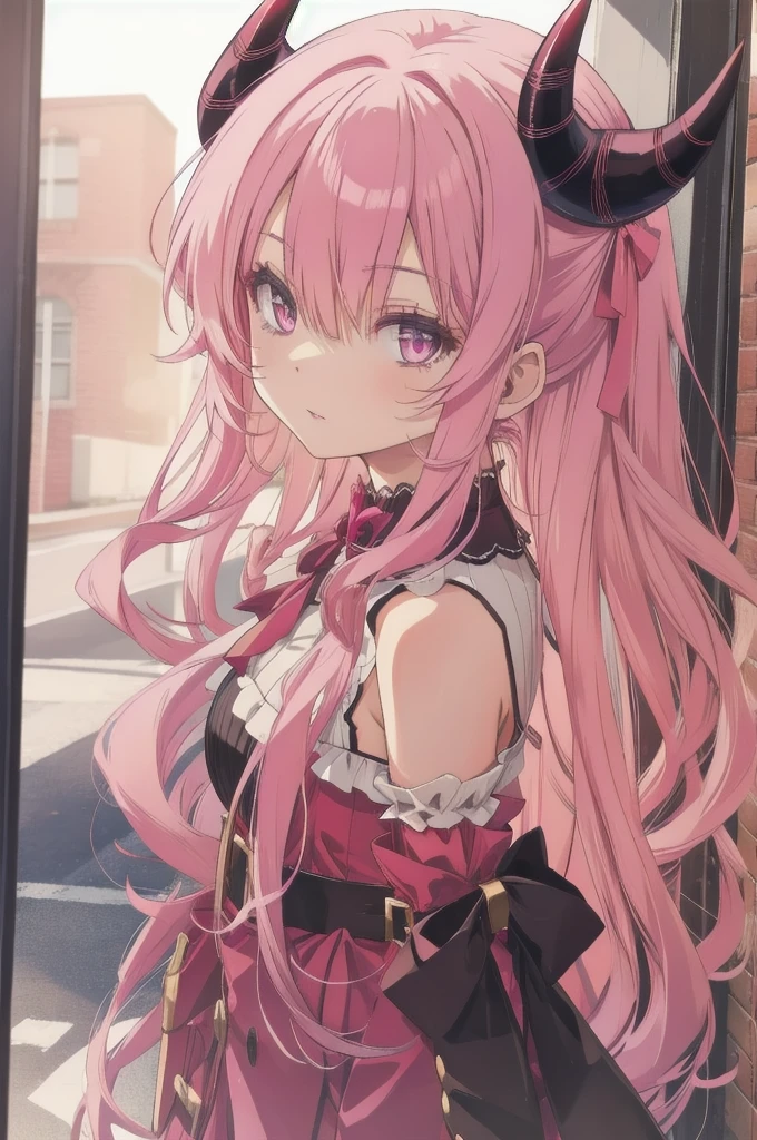 A devilish pink-haired with horns