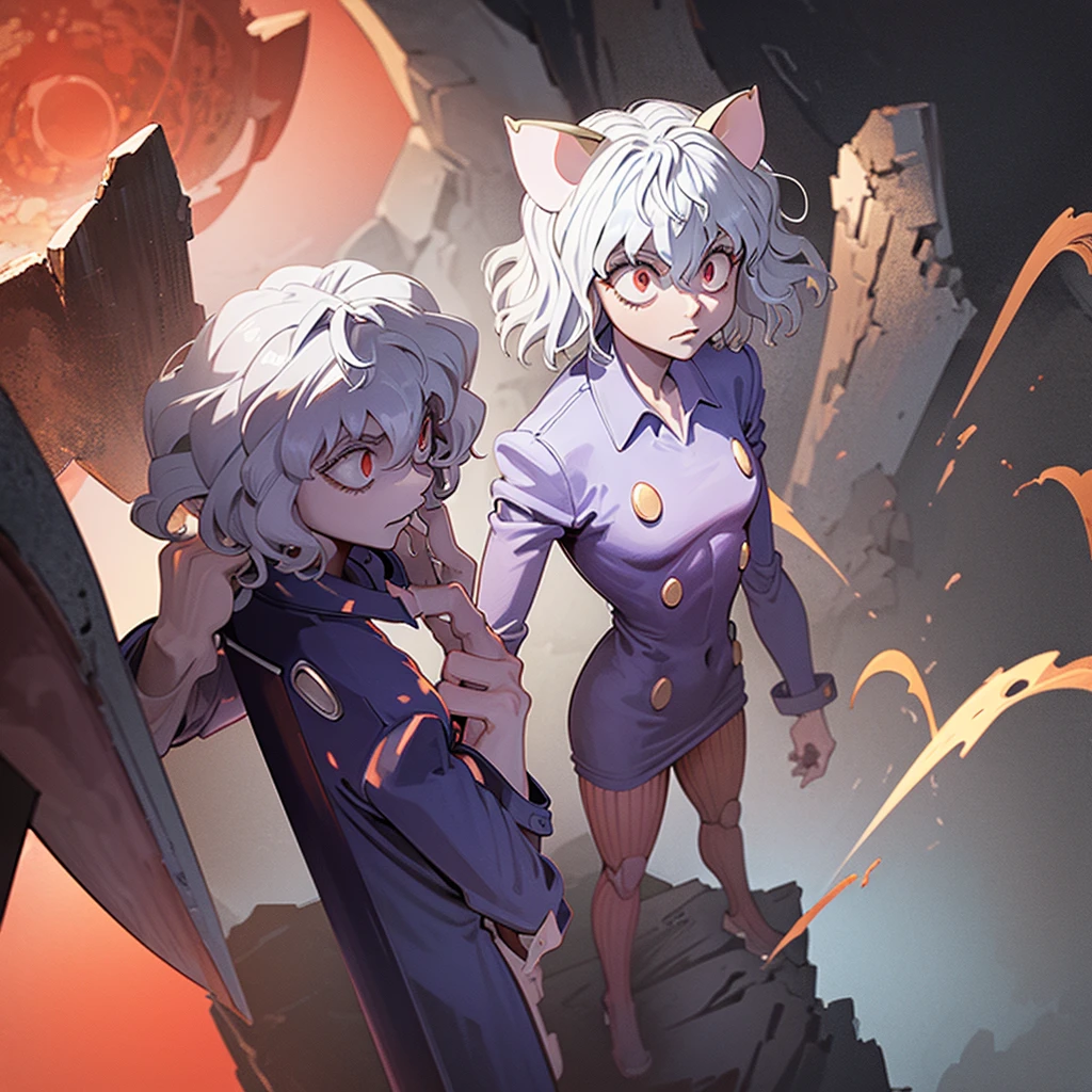 Image prompt structure High quality work, pixiv, concept art, Create visually stunning wall art featuring Neferpitou from the anime series Hunter x Hunter, showcasing her menacing presence as she stands amidst a desolate wasteland, her aura radiating power and danger, Digital Illustration, Realistic, add broken glass elements to the mix , Art Inspiration: Pixiv, Shots: Close-up, Render Related Information: Use dramatic lighting to highlight Neferpitou's sharp features and intense gaze, the composition should be lively and full of energy, capturing a dynamic moment. Combine cut or torn elements to add visual interest. For optimal visual quality, apply RTX features with specifications: 9:16 aspect ratio, and a bright color palette of 5 shades.