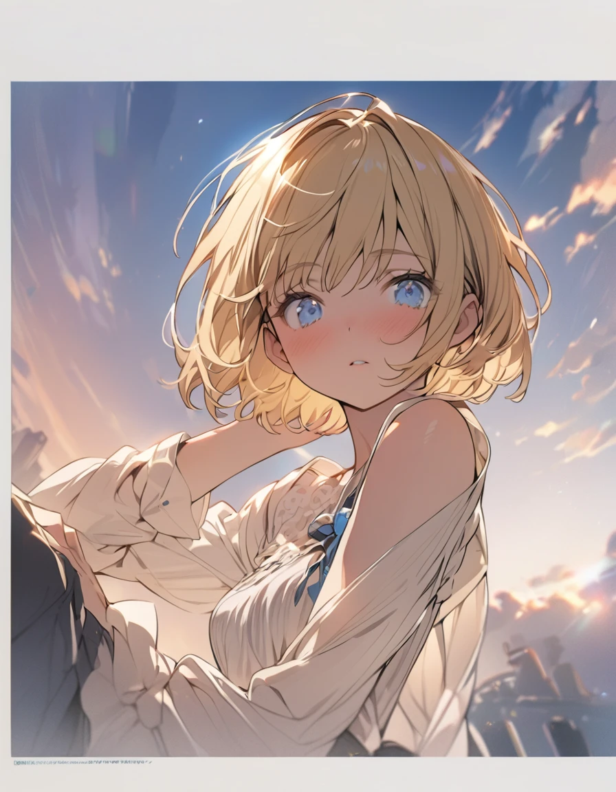masterpiece blonde girl (Short Bob Hair:1.4),(blue eyes)