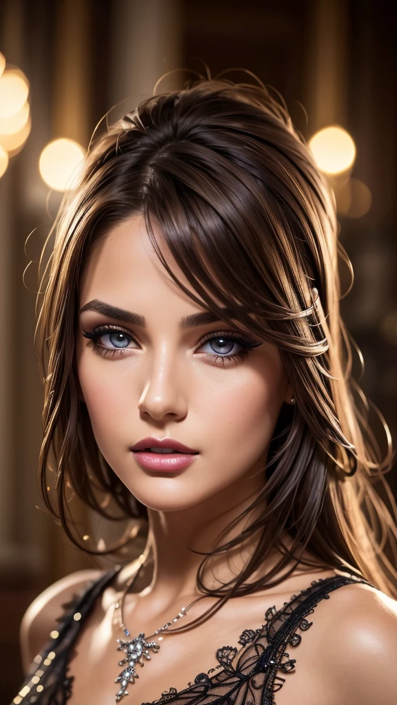 A sexy girl, brunette hair, beautiful detailed eyes, beautiful detailed lips, extremely detailed face, long eyelashes, sensual expression, elegant pose, 1girl, photorealistic, 8k, high quality, hyper detailed, realistic lighting, vivid colors, cinematic lighting, dramatic lighting, intricate details, masterpiece