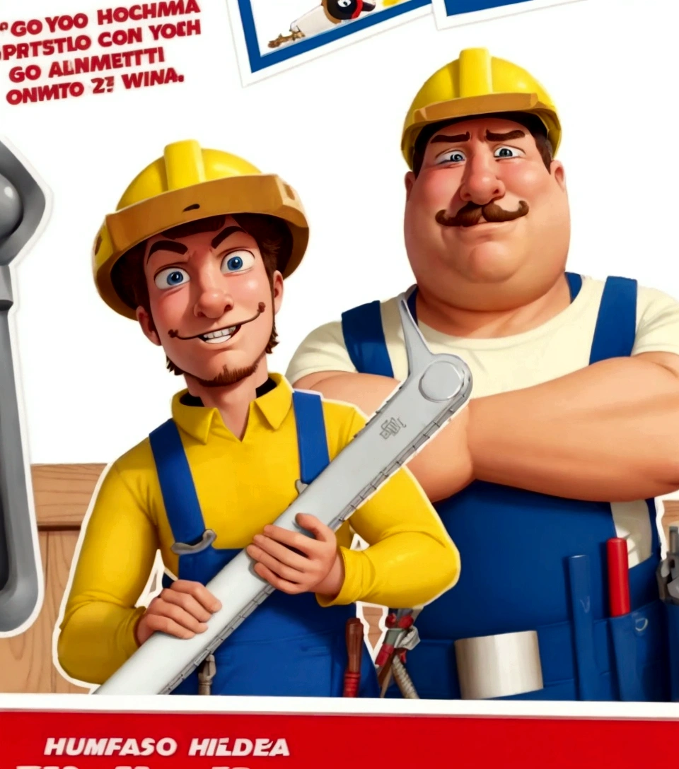 Close up of cartoon character holding wrench, , Worker, Arcimboldo, Wearing plumber, Propaganda Art, Damn it, Chad, a carpenter, Higher than people, tool, Very explicit, Yoshita，young people，Age 25 years，The face shape is relatively round，Fat