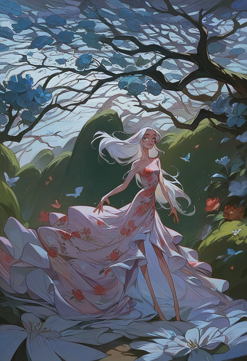((Best Quality, 8K, Masterpiece: 1.3)), 1girl, Slender Beauty: 1.3, (Long hair: 1.2), Floral dress, Long legs: 1.1, Super fine face, Fine eyes, Double eyelids, Outdoor