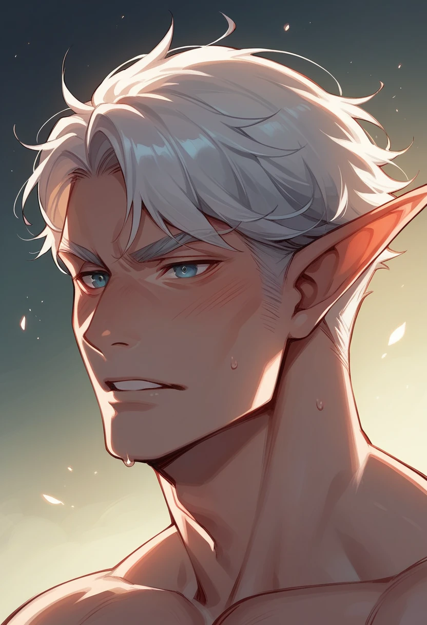 Elf Boy White Hair And Res Eyes. He is in the middle of a Blizzard using Magic