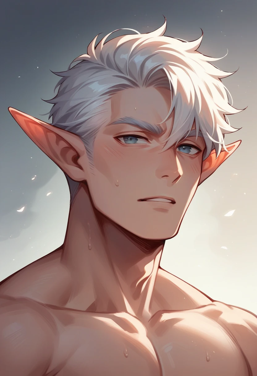 Elf Boy White Hair And Res Eyes. He is in the middle of a Blizzard using Magic