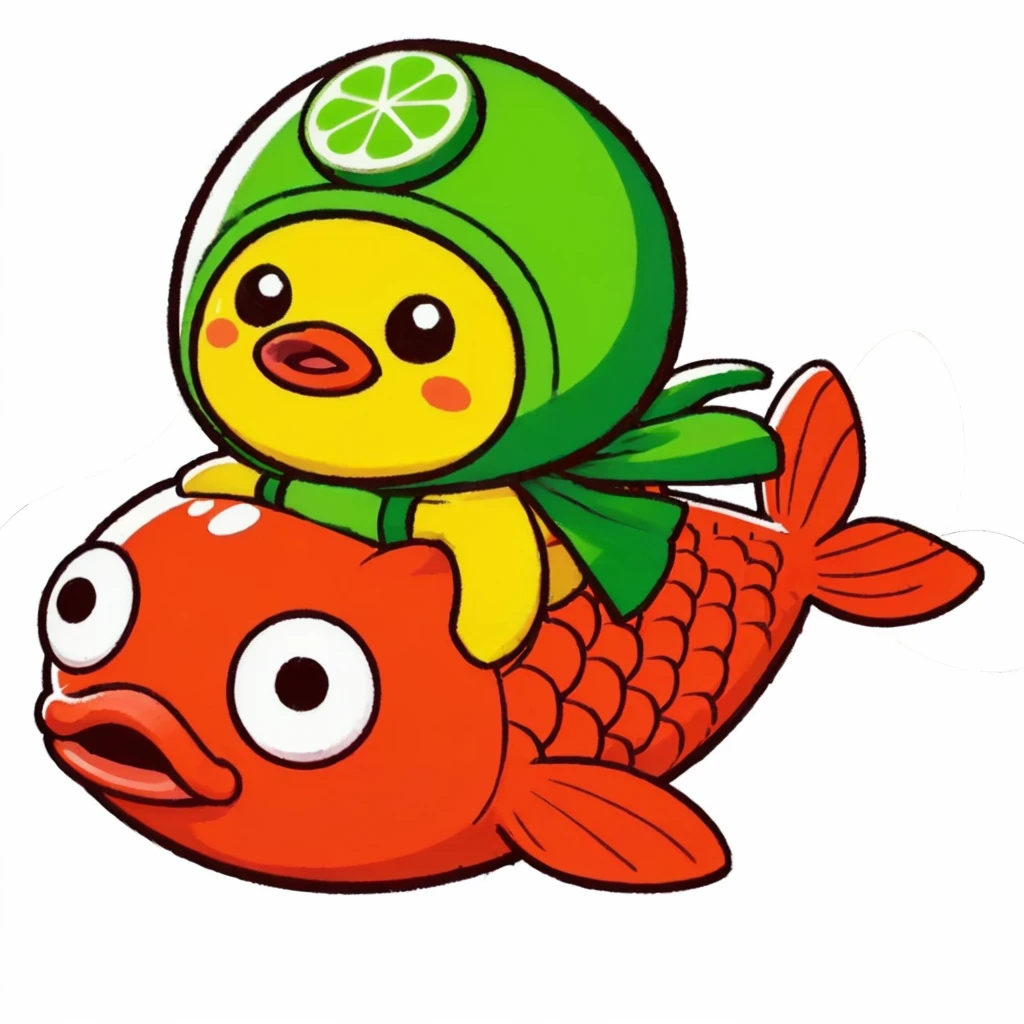 Cartoon fish with green hat and green scarf on head, Japanese mascot, Fresh peas, Official illustrations, These treatments, Monitor, Full Moon, Kajikato, Diego demands, Geelong, Maple Story Character Art, Local Customs Department, Takahashi Makoto, Official Art