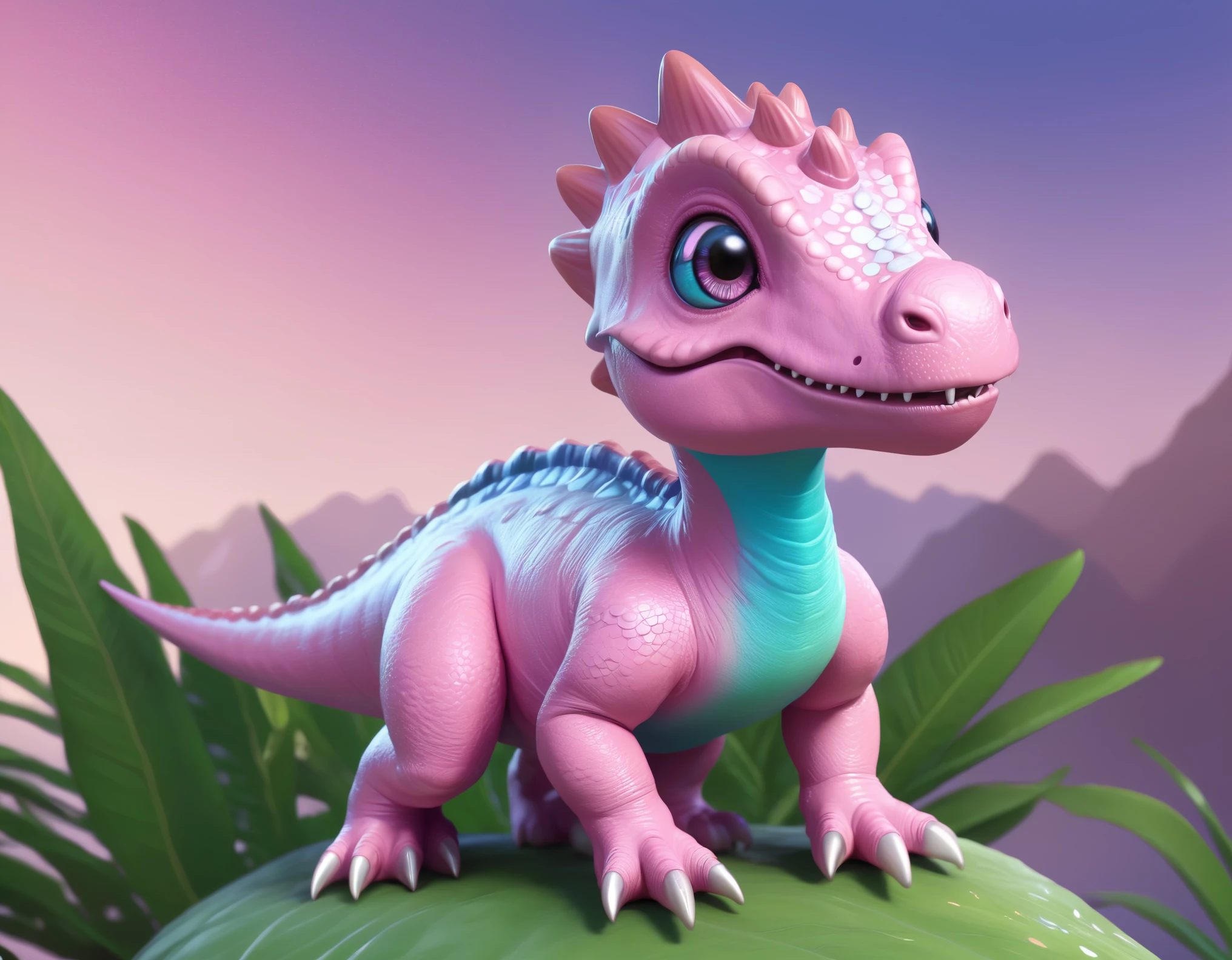 ((a pink dinosaur)), cute dinosaur, adorable dinosaur, whimsical, magical, fantasy, vibrant colors, colorful, pastel colors, soft lighting, dreamy, illustration, digital art, high detail, 8k, photorealistic, hyper detailed, intricate details, beautiful design, adorable creature, gentle expression, playful, magical realism, beautiful light and shadows, warm colors, delicate textures, adorable eyes, cute facial features, detailed scales, dynamic pose, lush environment, natural background, enchanting atmosphere, imaginative, artistically stylized