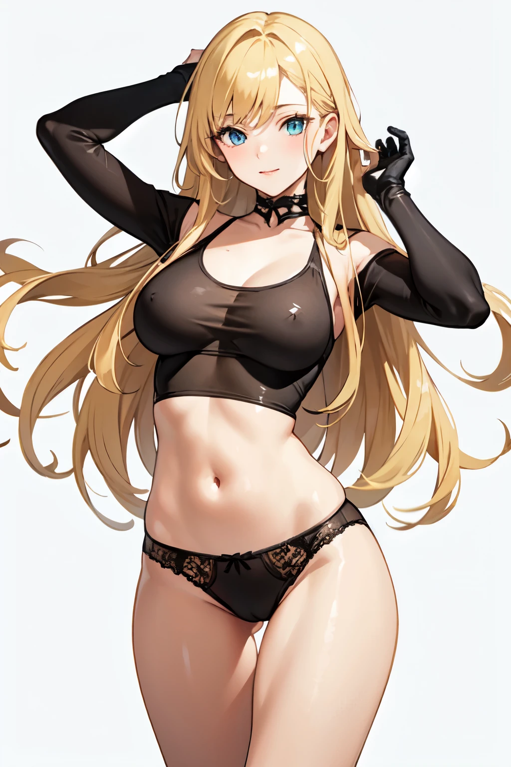 ((best quality)), ((masterpiece)), (detailed), 1girl, Sexy blonde long-haired high school girl is wearing underwear and holding a condom