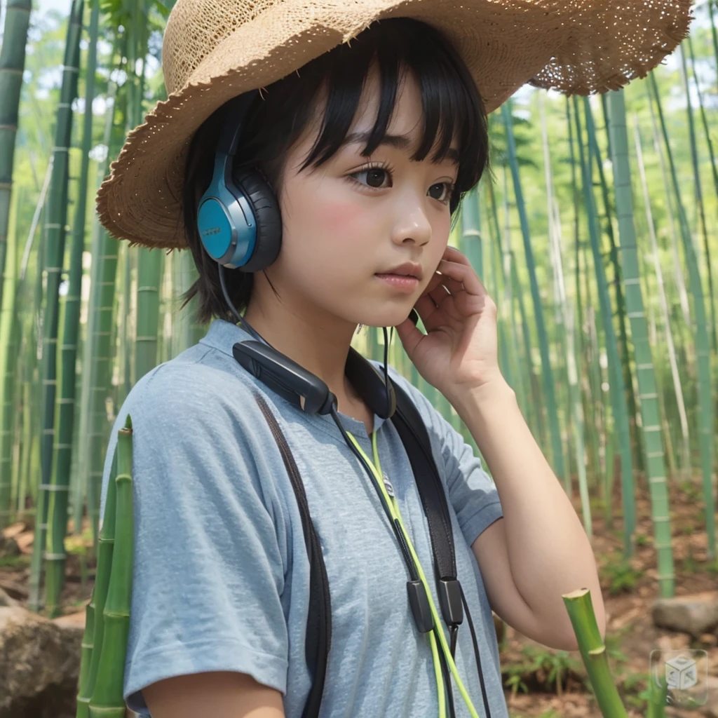 Bamboo hat,School_,earphone,