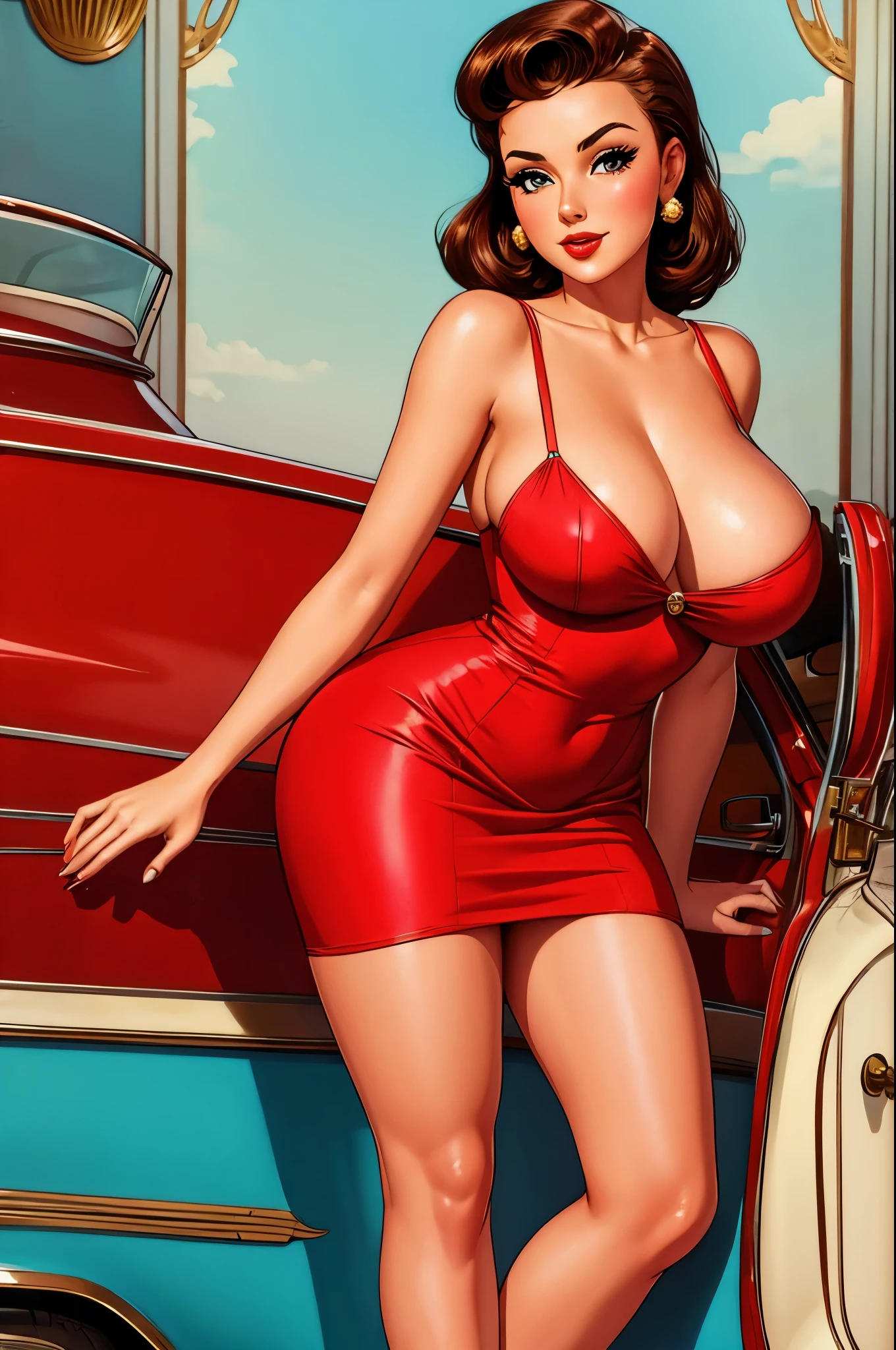 gorgeous woman, short dress, vintage pin up