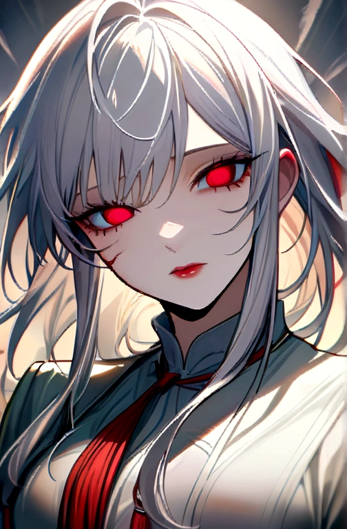 ((Kafka, Star Dome Railway)) (((masterpiece))), ((Eye details)), ((Facial details)), ((Delicate features)), ((Highest quality)), ((Best Artist)), ((Highly detailed landscape)), ((Perfectly refined physiognomy)), ((Best illustrations)), ((Mountain view with clear sky and clouds)), (1 Boy) in robot cyberpunk costume, (((long white hair with tassels))), ((Blood Red Eye details)), Illumination seen from above (((darkness)), (neutral ), (There is little light in the scene), (((Details showing blinking eyes)))