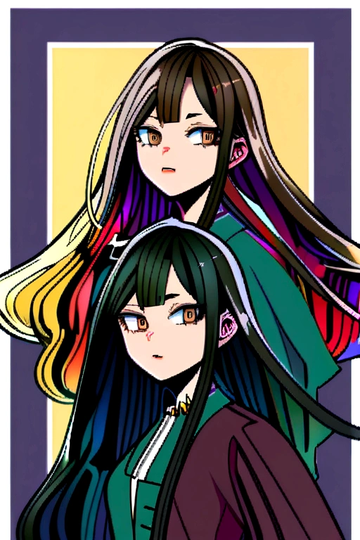 My Hero Academia AU Lounge, long straight horse girl, black and dark brown. With a strong expression and dark brown eyes.
