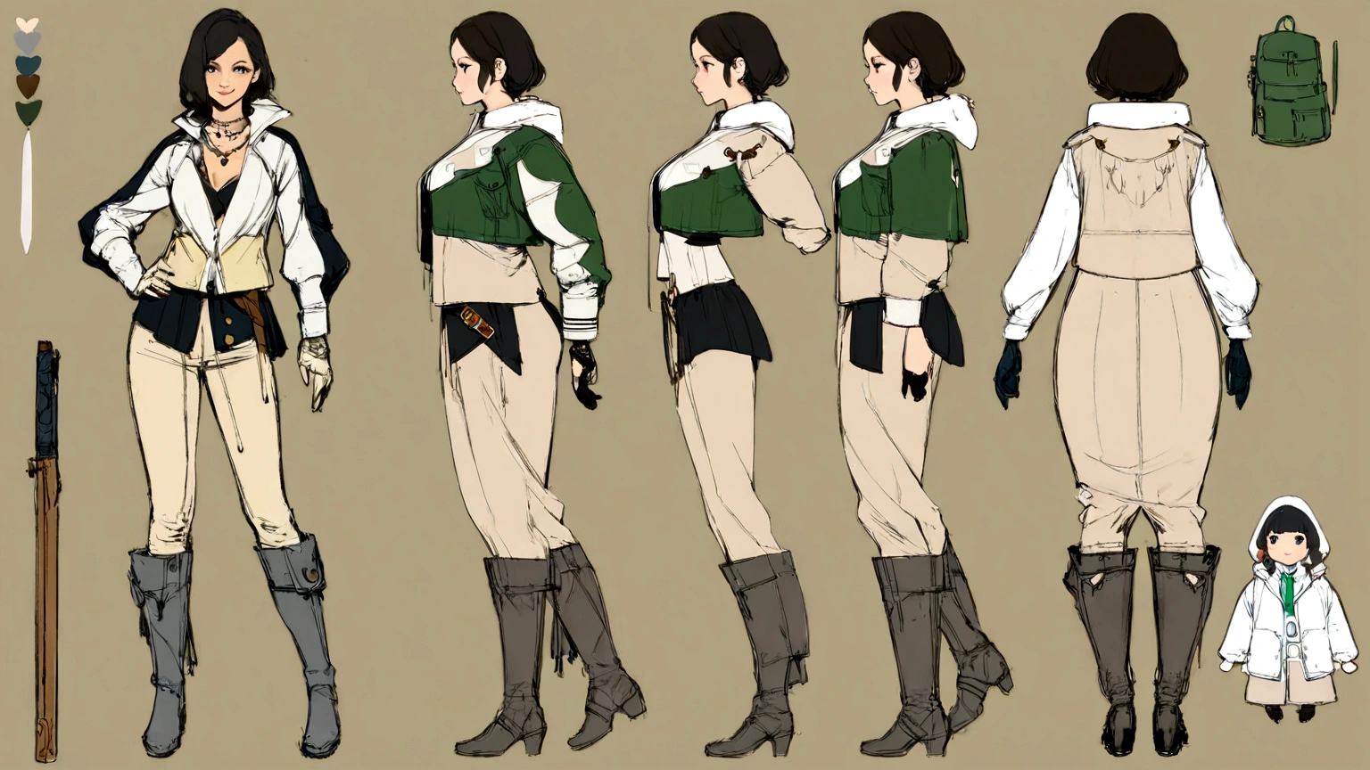 A girl with short whte hair, whit hair, full body, character design, digital art, digital painting, baggy clothes, detailed face, bandaid, piercing, beautiful eyes, detailed body, high quality, charecter design sheet, dynamic pose,