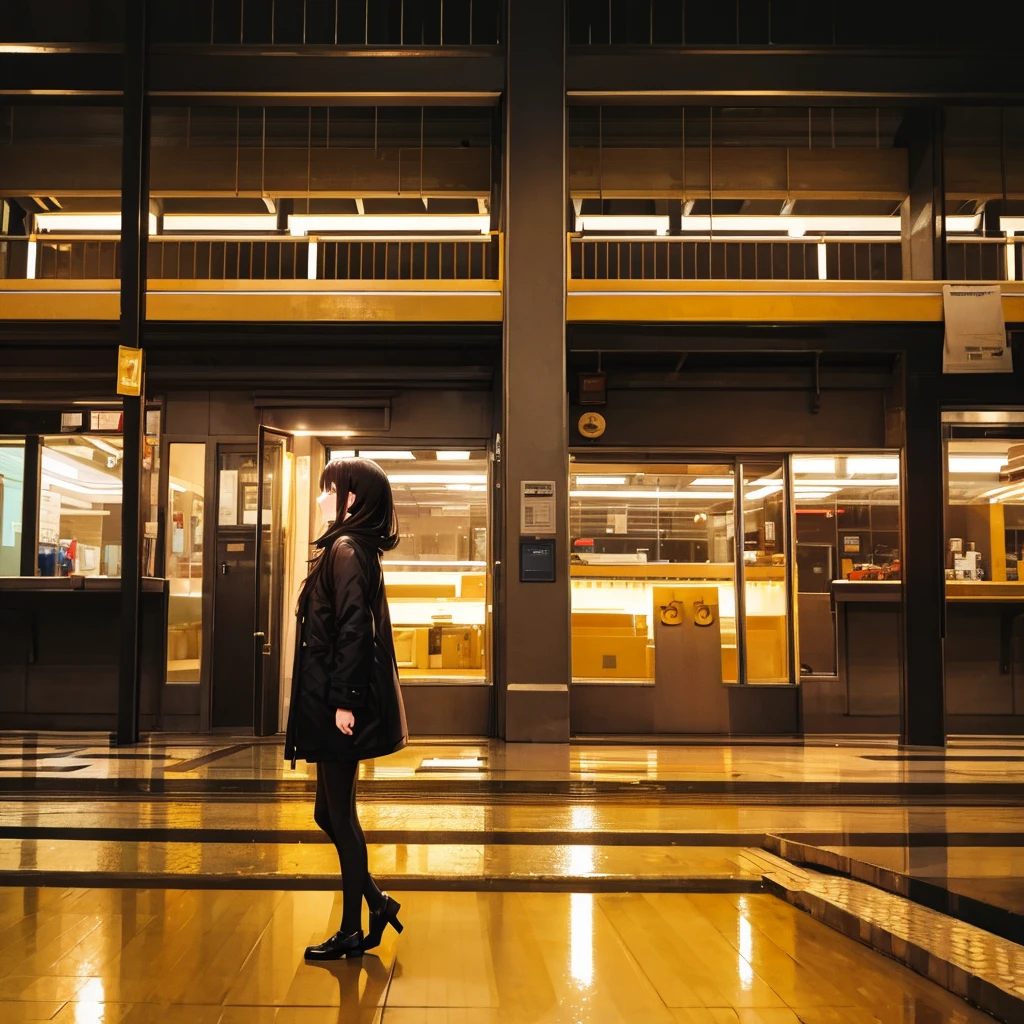 add anime girl with black hair and long coat
