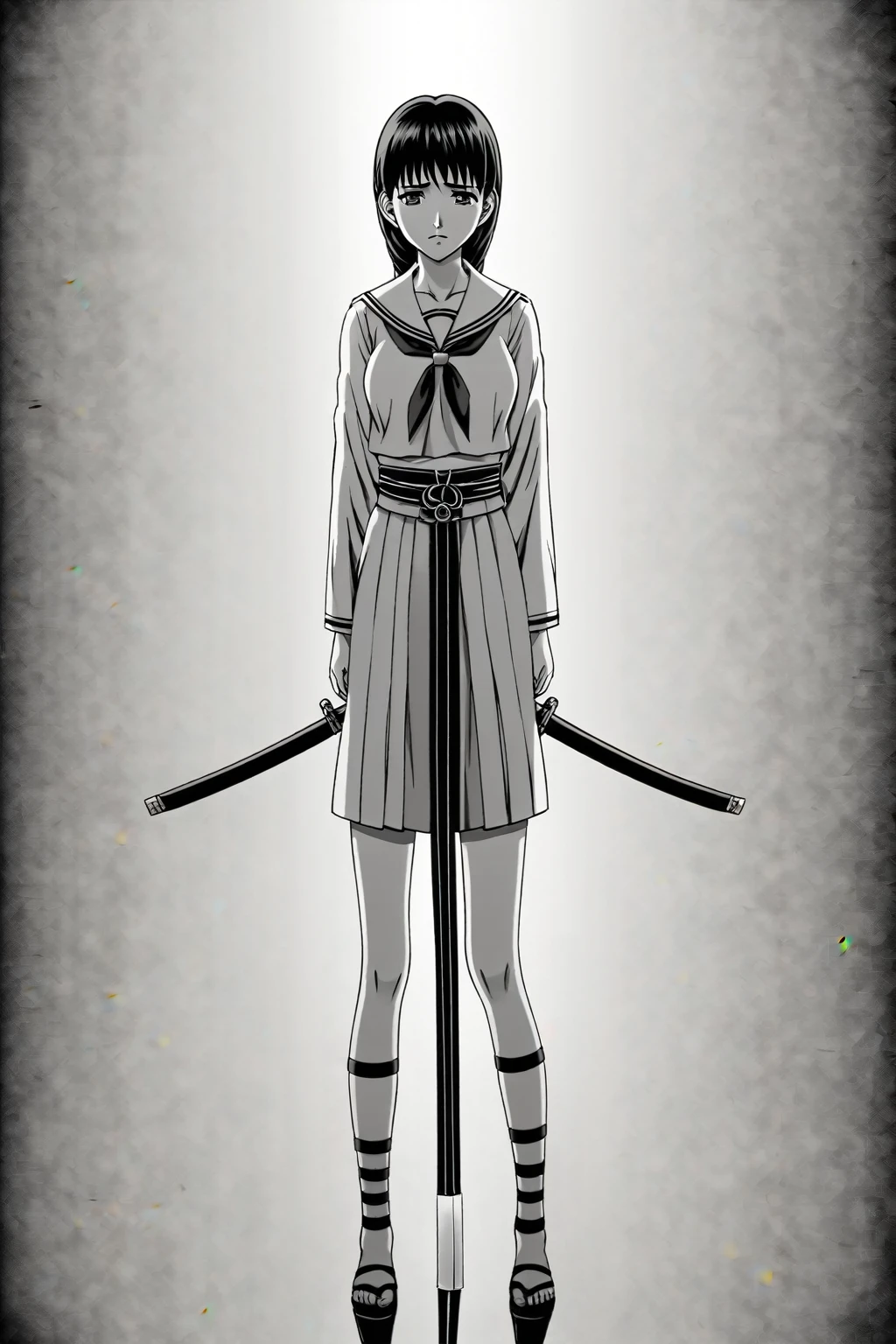 Beautiful anime portrait,Red monochrome,Oriental Wallpaper,Pink,Feeling,very anime style,Sailor Suit,whole body,Soft Light,Rich in details,Sad expression,leg ring decoration,Background blur,Vivid colors,情Feeling深沉,front,Standing posture,Samurai sword
