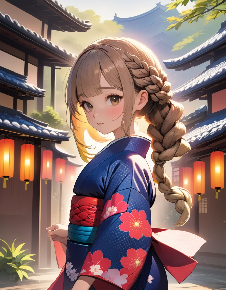 Just one girl, Japanese girl with hair in a bun and gold hair accessories, weaeing a traditional blue hanfu robe