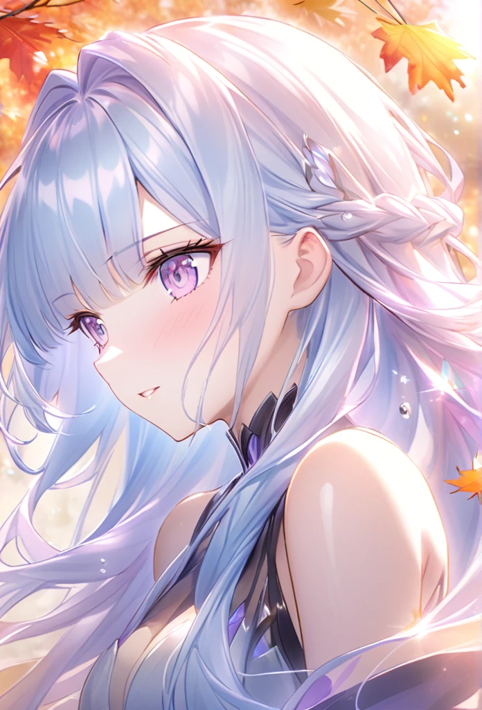Agnes Cecil's《woman》, Luminous design, pastel colors, ink drops, autumn lights, white red hair, long hair