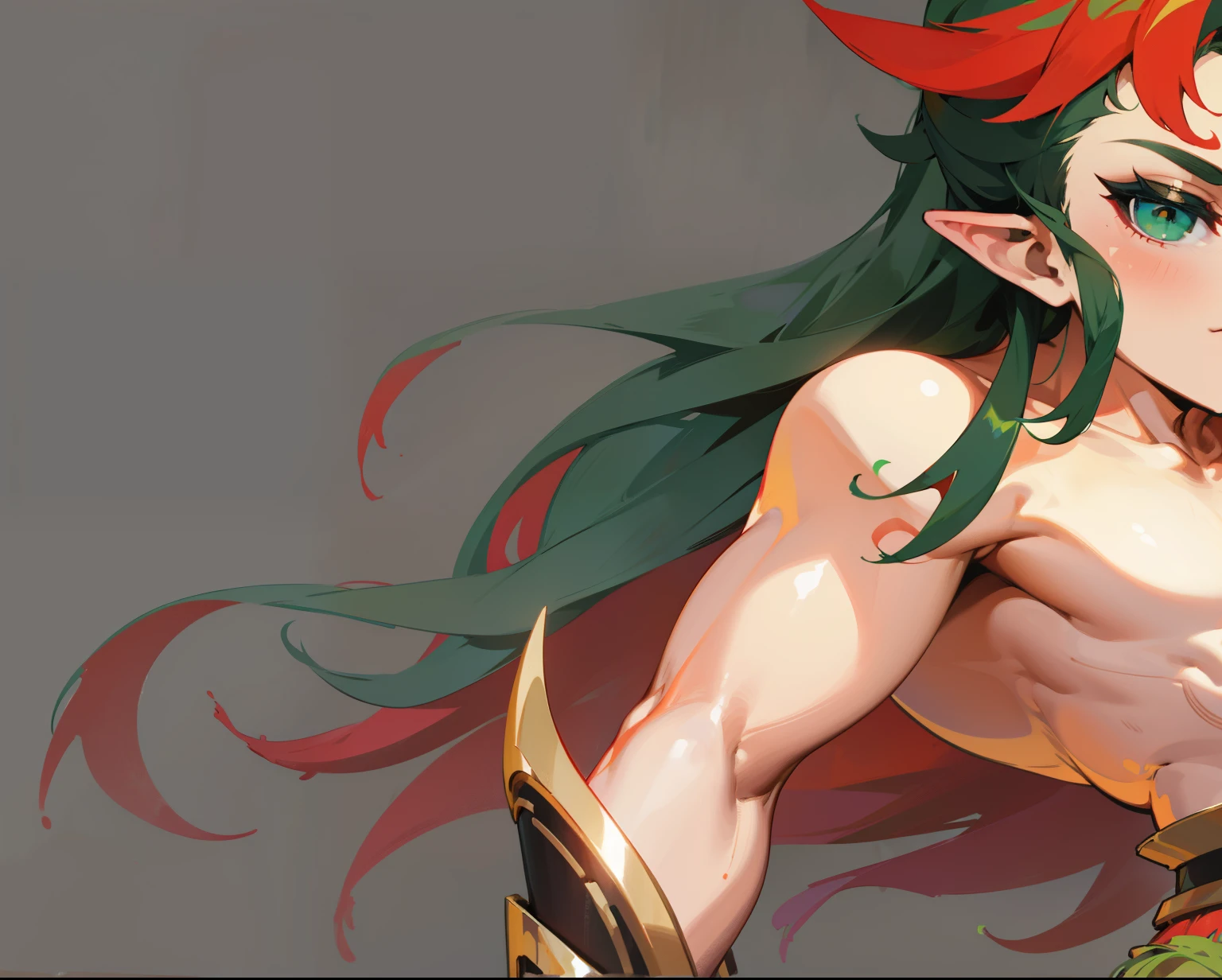 Standing painting green red hair detail texture ancient style