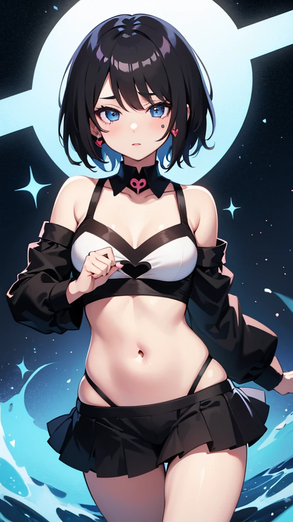 Anime girl with short hair black with a heart on her cheek
