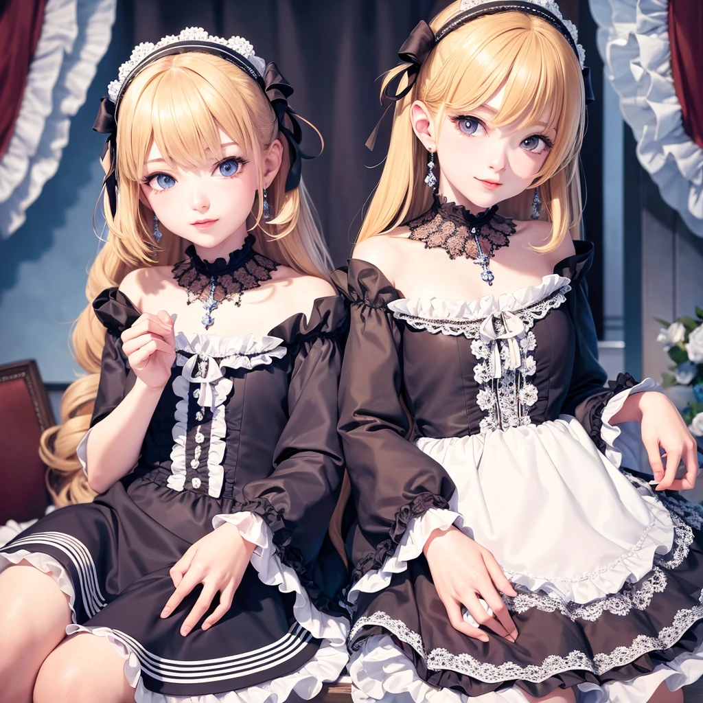 (masterpiece),(best quality:1.0), (ultra highres:1.0), detailed illustration, portrait, detailed, girls, detailed frilled clothes, detailed beautiful skin, face focus