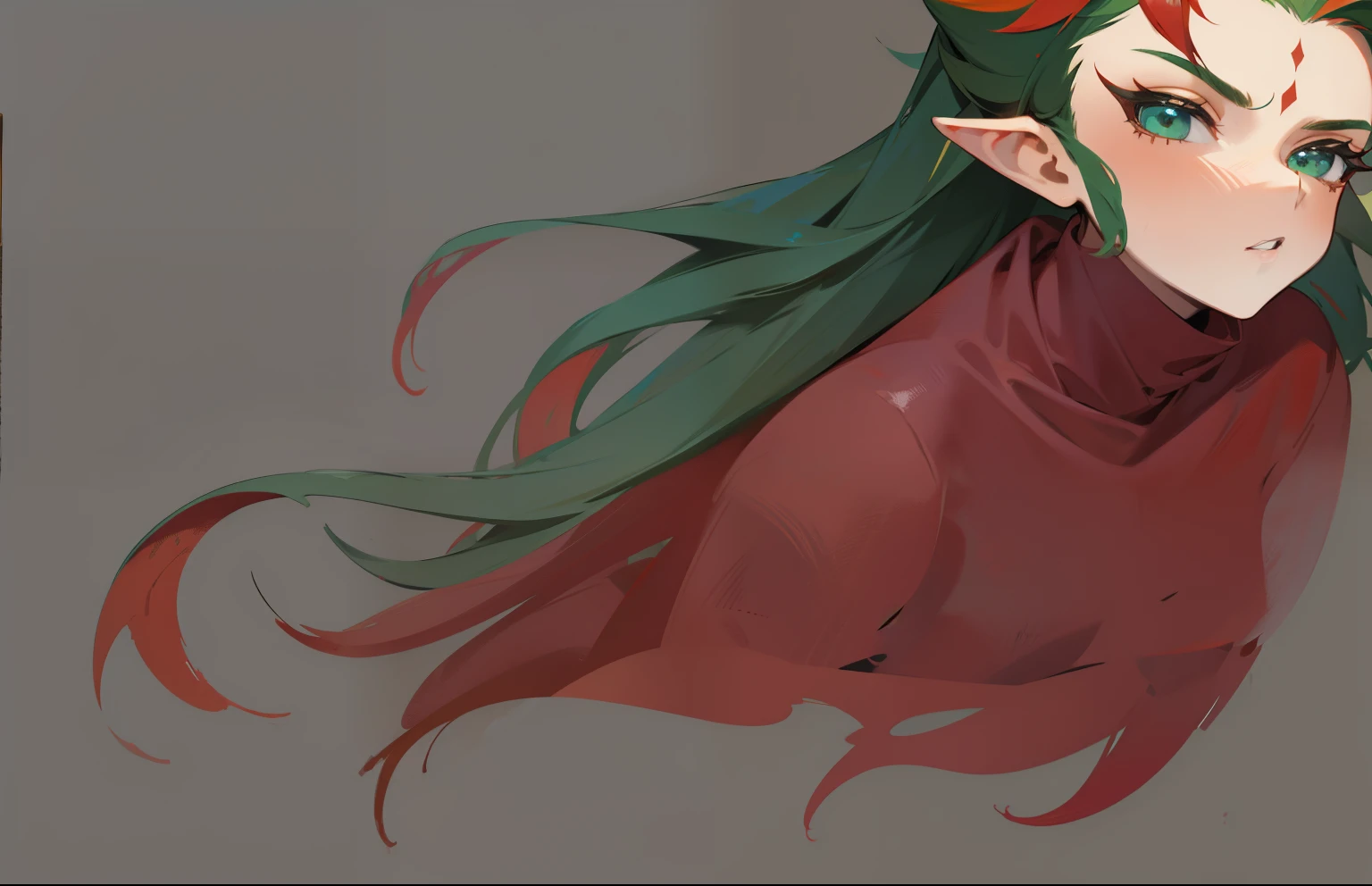 Standing painting green red hair detail texture ancient style