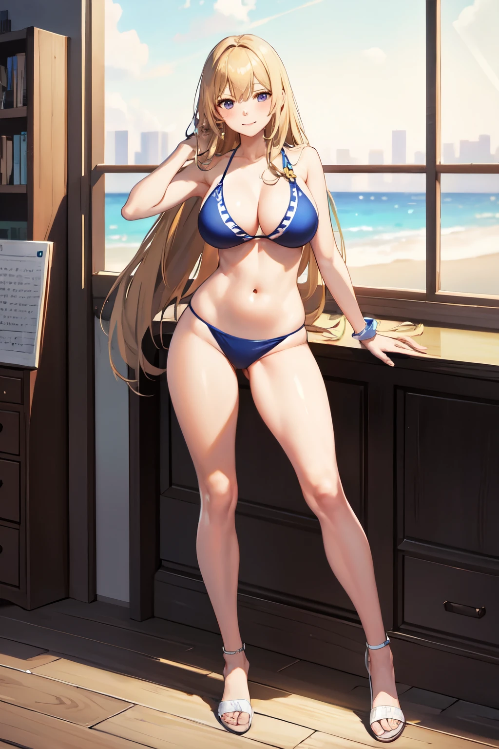 ((Highest quality)), ((masterpiece)), (detailed), Sexy school girl,Swimwear,Long blonde,