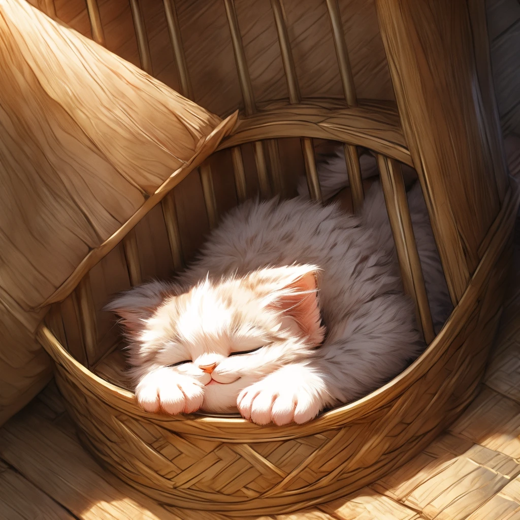 Scottish Fold kitten、Sleeping in a cage with a smile