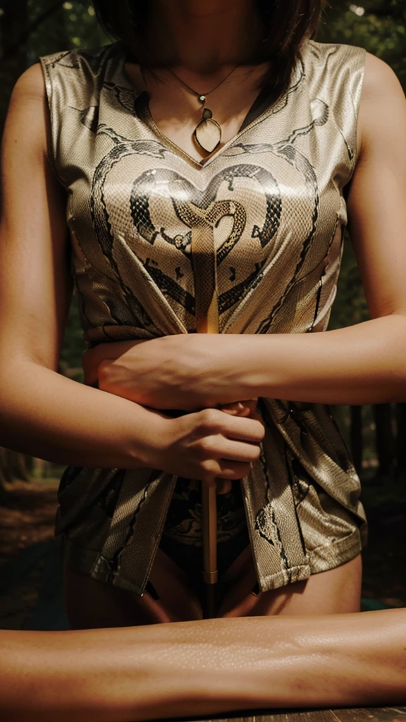 snake wraps around a patterned magic wand. The image is made in high quality and framed by a vignette of intertwined trees in the shape of a heart.
The coat of arms with a large letter H is depicted at the top in the center. The image is made in graphics.