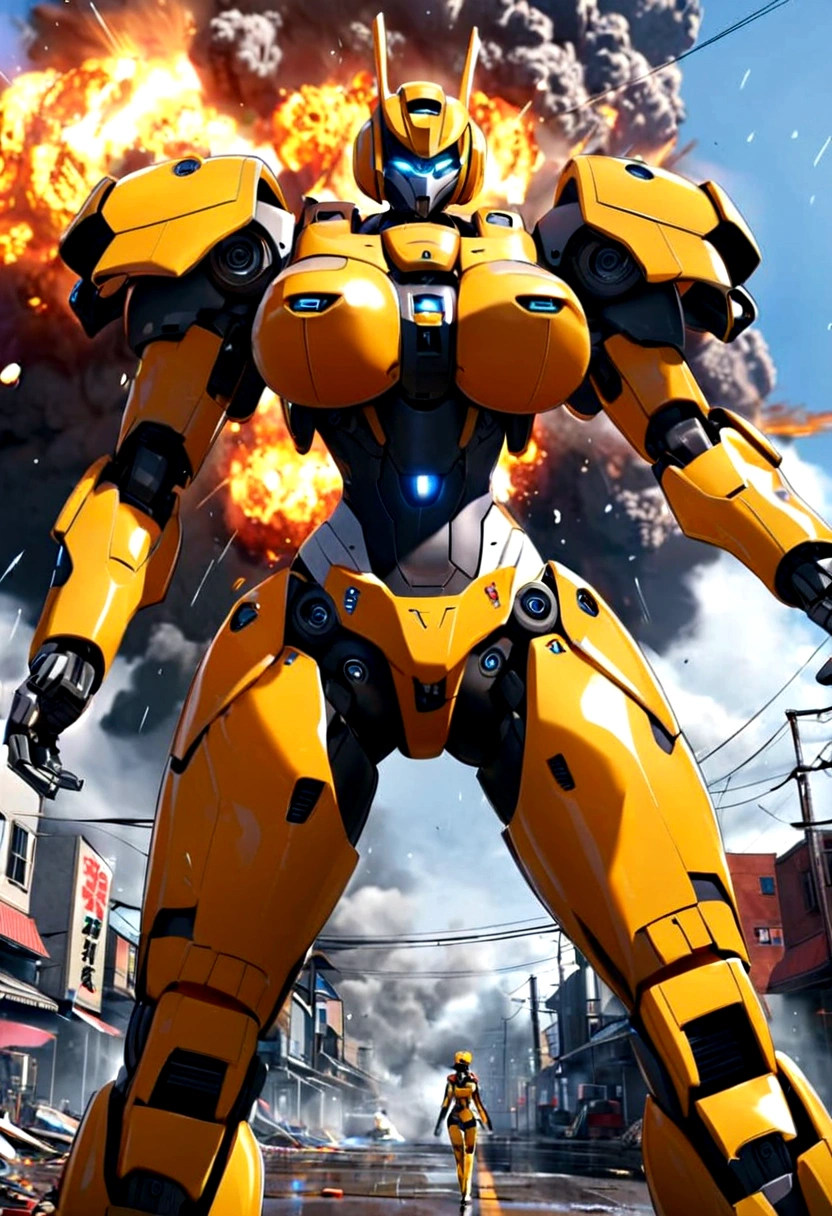 best quality big breasts battle suit robot rain city Explosion
