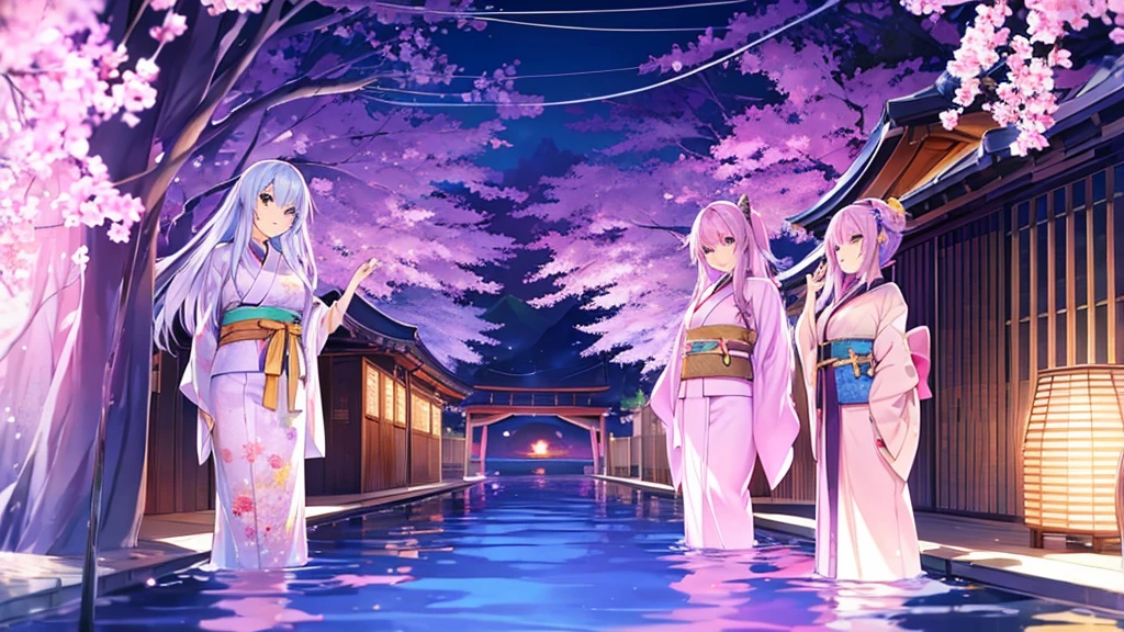 woman clear Light purple hair kimono Anime Style Boat