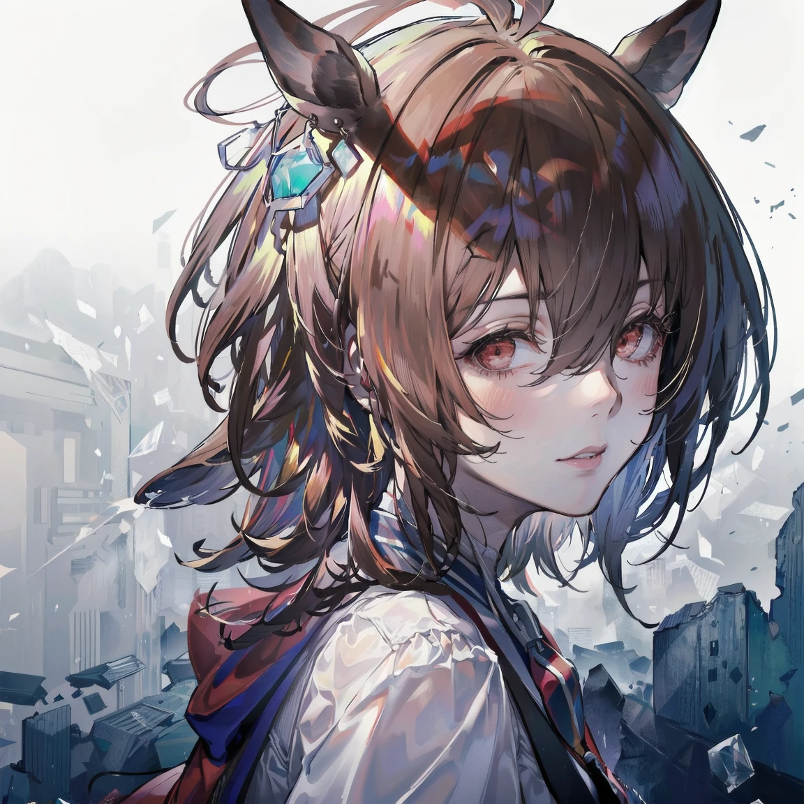 (Photorealistic:1.4), (masterpiece, Side Lighting, Beautiful, detailed eyes: 1.2), agnes tachyon ,(umamusume)