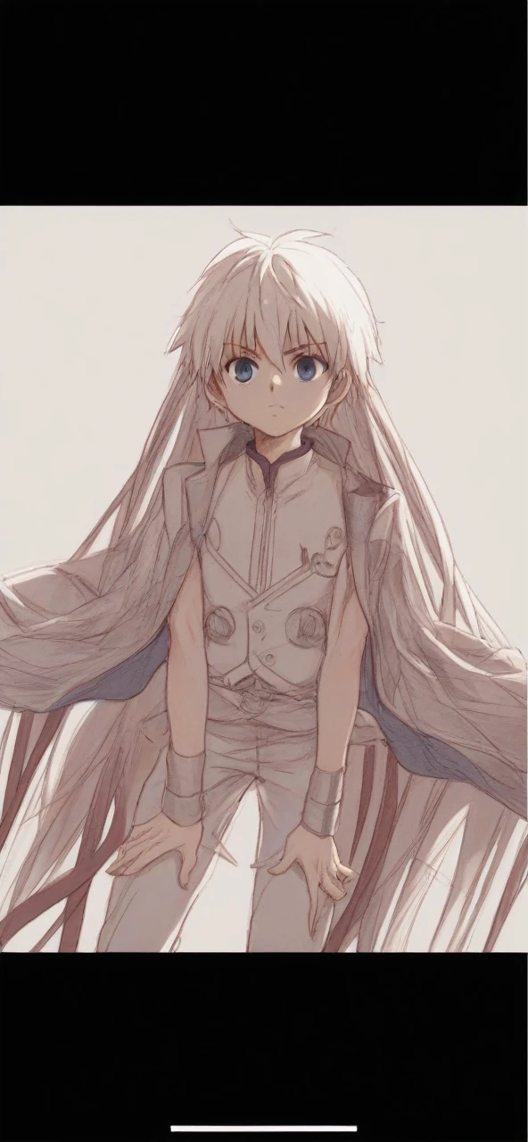 score_9, score_8_up, score_7_up, score_6_up, score_5_up, score_4_up, BREAK source_anime, (best quality:1.1), (masterpiece:1.4), looking at viewer, upper body, depth of field, 1boy, solo, male focus, killua_zoldyck, white hair, blue eyes, blazer, , science fiction cyber-thriller, Hands on the back of the neck, indicating frustration or stress, 