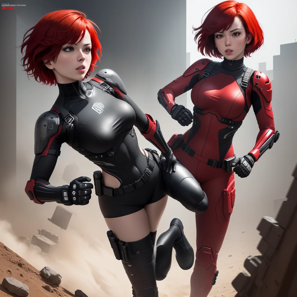 Combat Actions, Holding Weapons, Full Body,RED SHORT HAIR, Super y ,ultra-detailed,
((High resolution)),((high detailed))