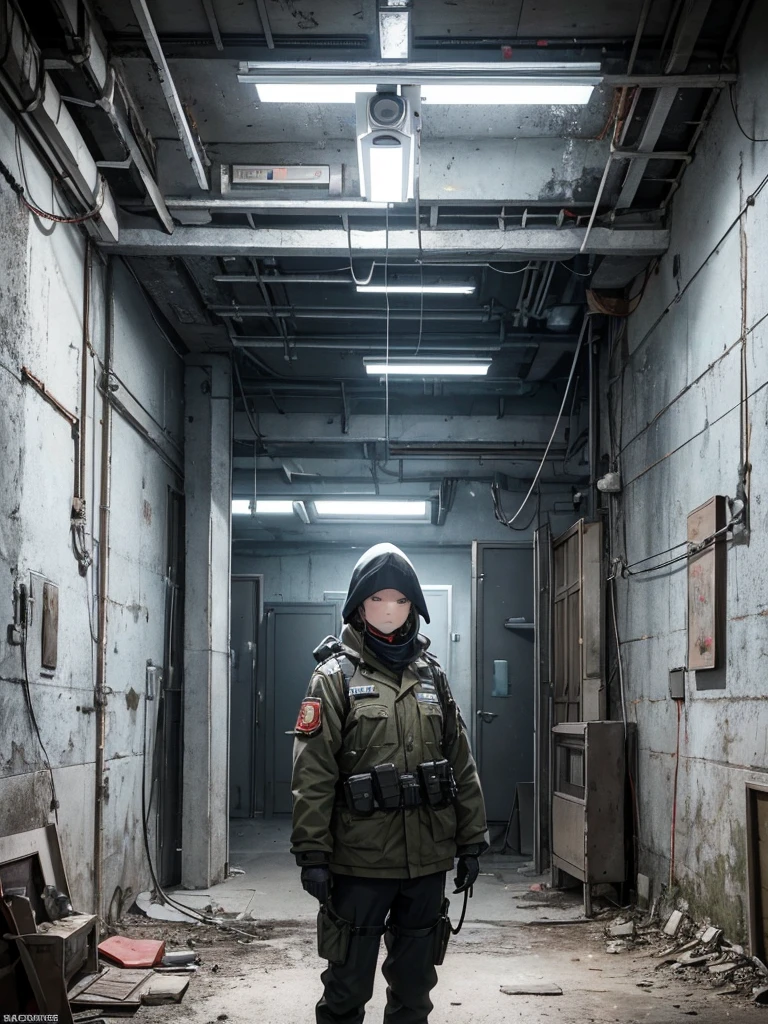 (best quality,4K,8K,High resolution,masterpiece:1.2),Extremely detailed,(Practical,photoPractical,photo-Practical:1.37),Soviet military base,internal,Desolate atmosphere,Dilapidated walls,dusty floor,glare,Soldiers wearing,In stark contrast to,heavy machine,Equipment rack,Secret Files,Steel doors,monitor,Echoing footsteps,Strategy map,Promotional posters,Radio Communications,Cold War Artifacts,Ominous Presence,Gloomy atmosphere,Red Star badge,Strict military discipline,Strict regulations,hidden channel,Classified Operations,Mysterious atmosphere,Underground bunkers,control Panel,Soft colors,Cybernetic systems,Connecting corridors,Command Center,Invisible dangers,An ominous feeling,dystopian background,Monitor the screen,Flashing Lights,Remote Console,Disturbing silence