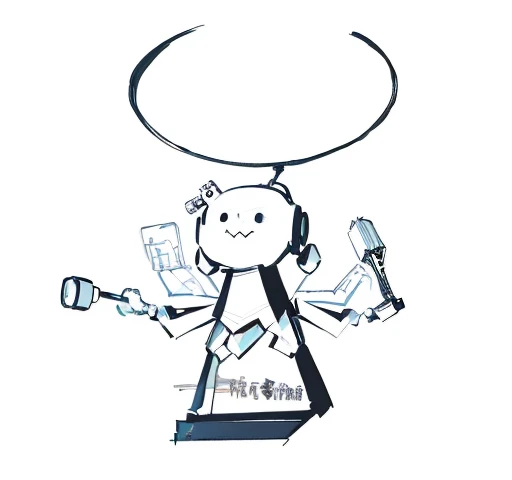 A man wearing a tie、Cartoon drawing of a man holding a microphone, the robot wearing the bone crown, anthropomorphic robot [ thing ], illustration, Stick Figure, round robot, ((robot)), ( ( Artificial Intelligence Art God King ) ), Cartoon Character, the man with  head, Use a robotic arm to fix it