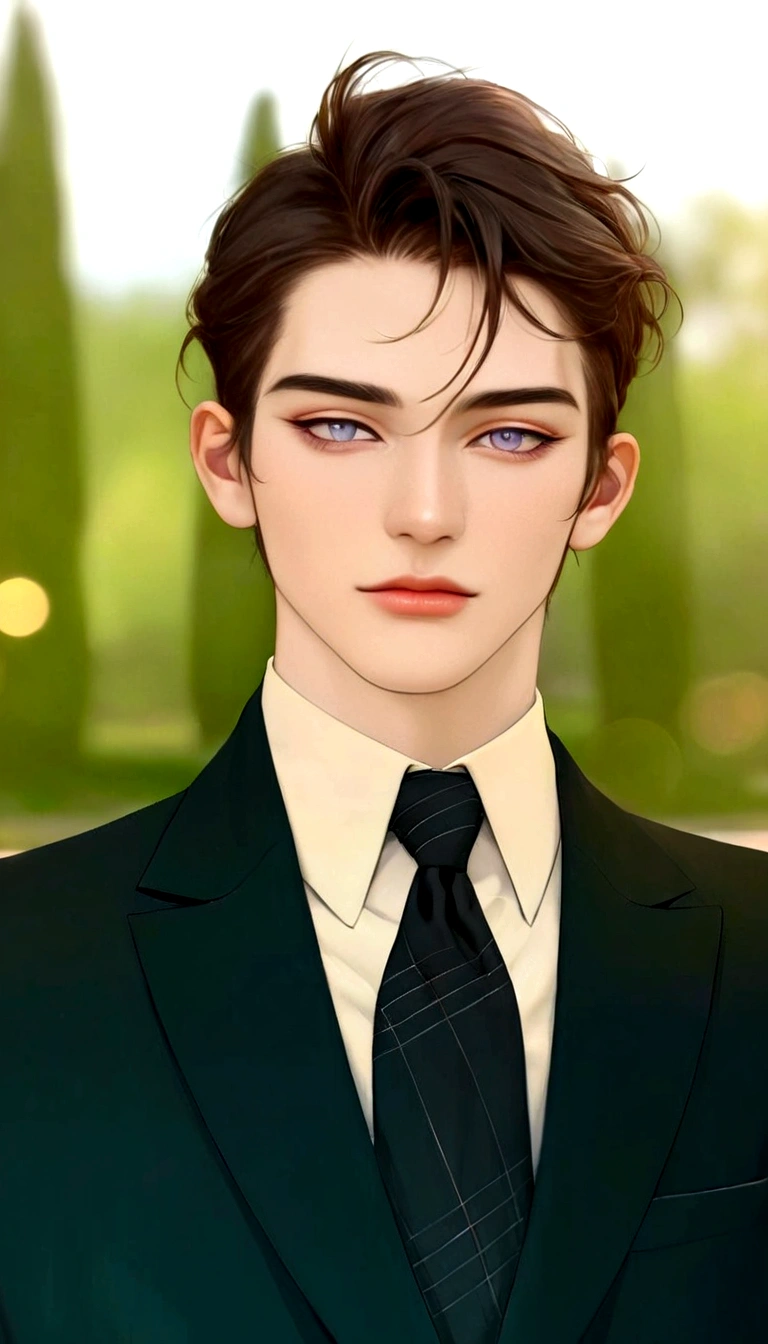 there is a man in a suit and tie standing in a park, delicate androgynous prince, beautiful androgynous prince, inspired by Zhang Han, handsome stunning realistic, inspired by Bian Shoumin, cai xukun, high quality portrait, anime handsome man, inspired by Yanjun Cheng, heise jinyao, digital art of an elegant