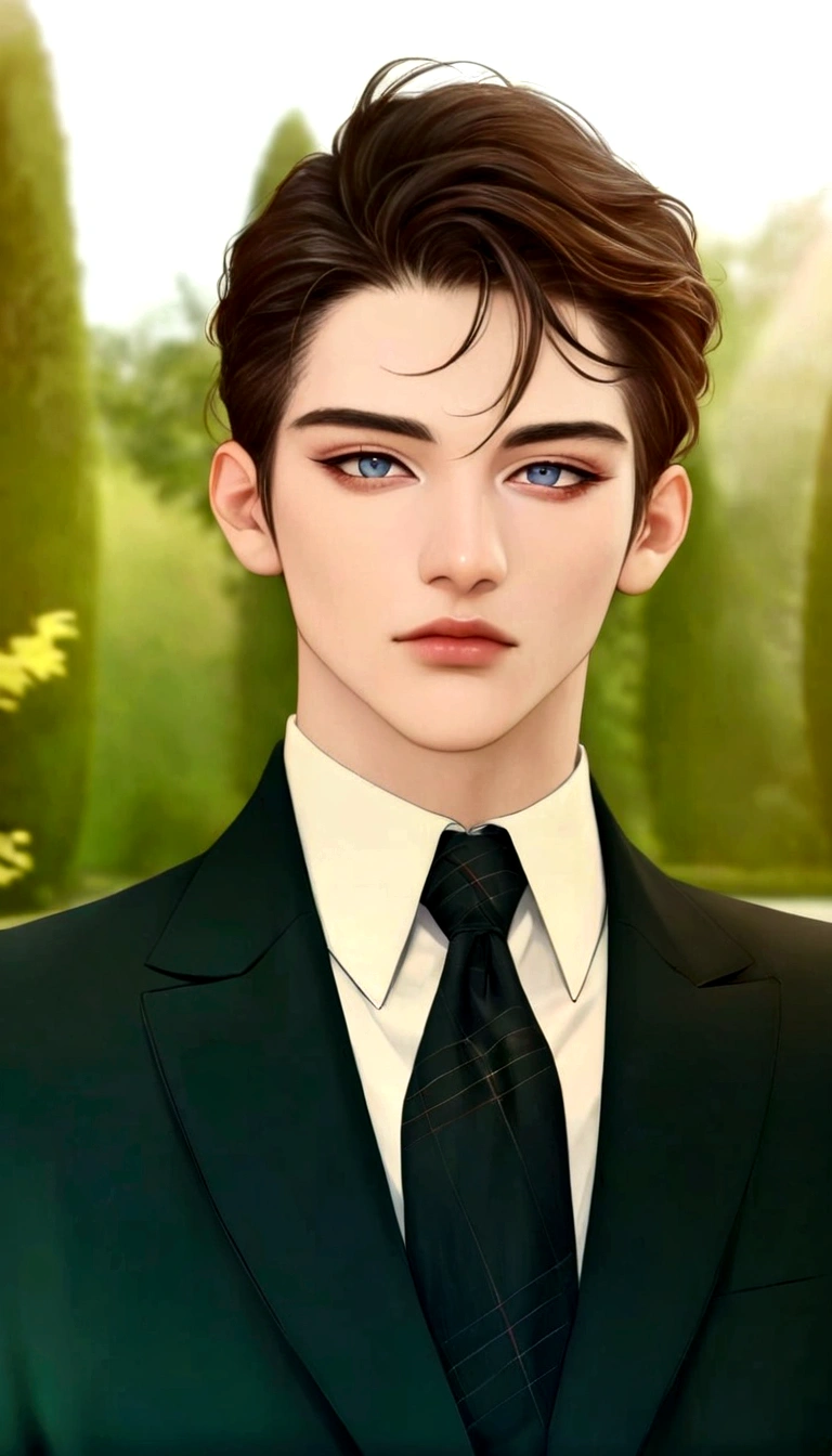 there is a man in a suit and tie standing in a park, delicate androgynous prince, beautiful androgynous prince, inspired by Zhang Han, handsome stunning realistic, inspired by Bian Shoumin, cai xukun, high quality portrait, anime handsome man, inspired by Yanjun Cheng, heise jinyao, digital art of an elegant