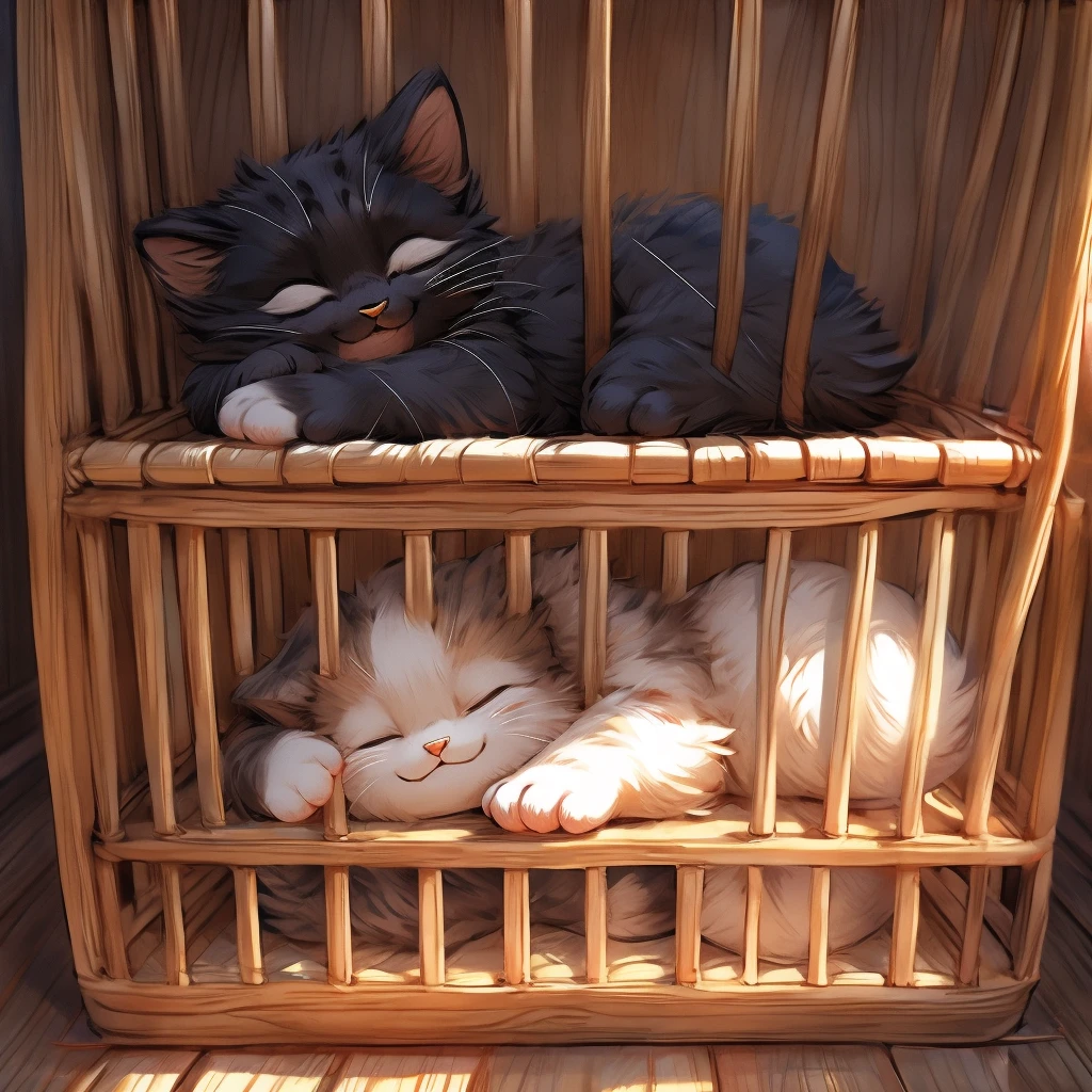 Black cat kitten、Sleeping in a cage with a smile