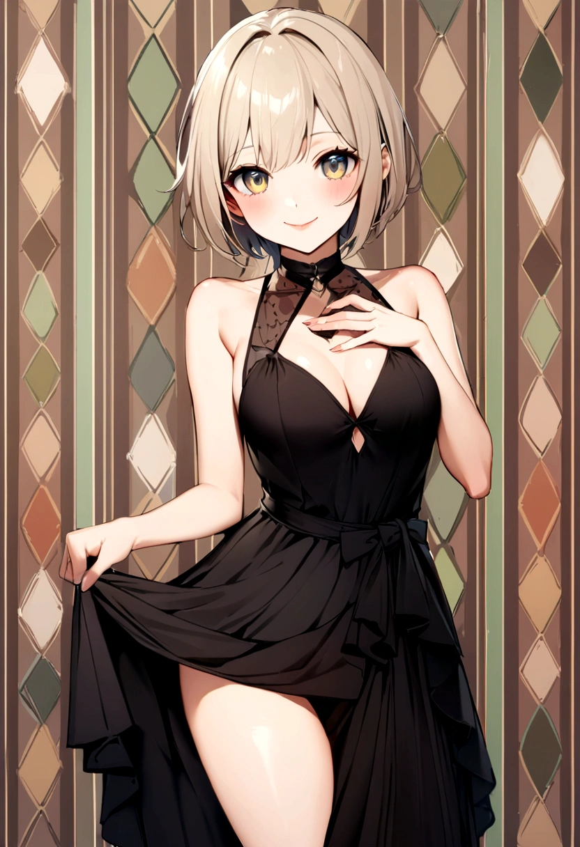 Tabletop, Highest quality, shape, Very detailed, finely, High resolution, 8k wallpaper, 完璧なダイナミックな構shape, Beautiful and beautiful eyes, dress, Center of chest, Natural color lip, Random sexy poses,smile,Aoyama Street Walk、20-year-old girl、Beaver,Short Hairstyles
