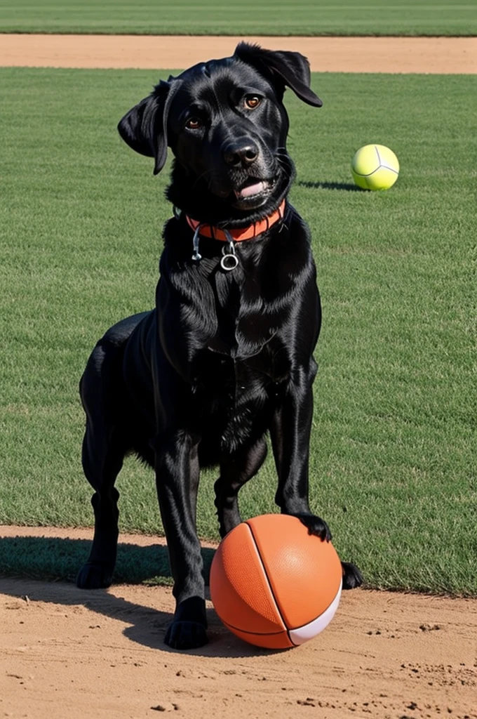 Dog plays ball