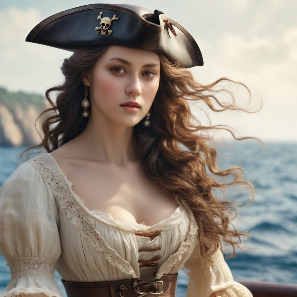 19Pirates in the Mediterranean in the first half of the 19th century、Super beauty、Upper body UP、Super beauty、Very detailed、Ultra delicate、photograph、3d