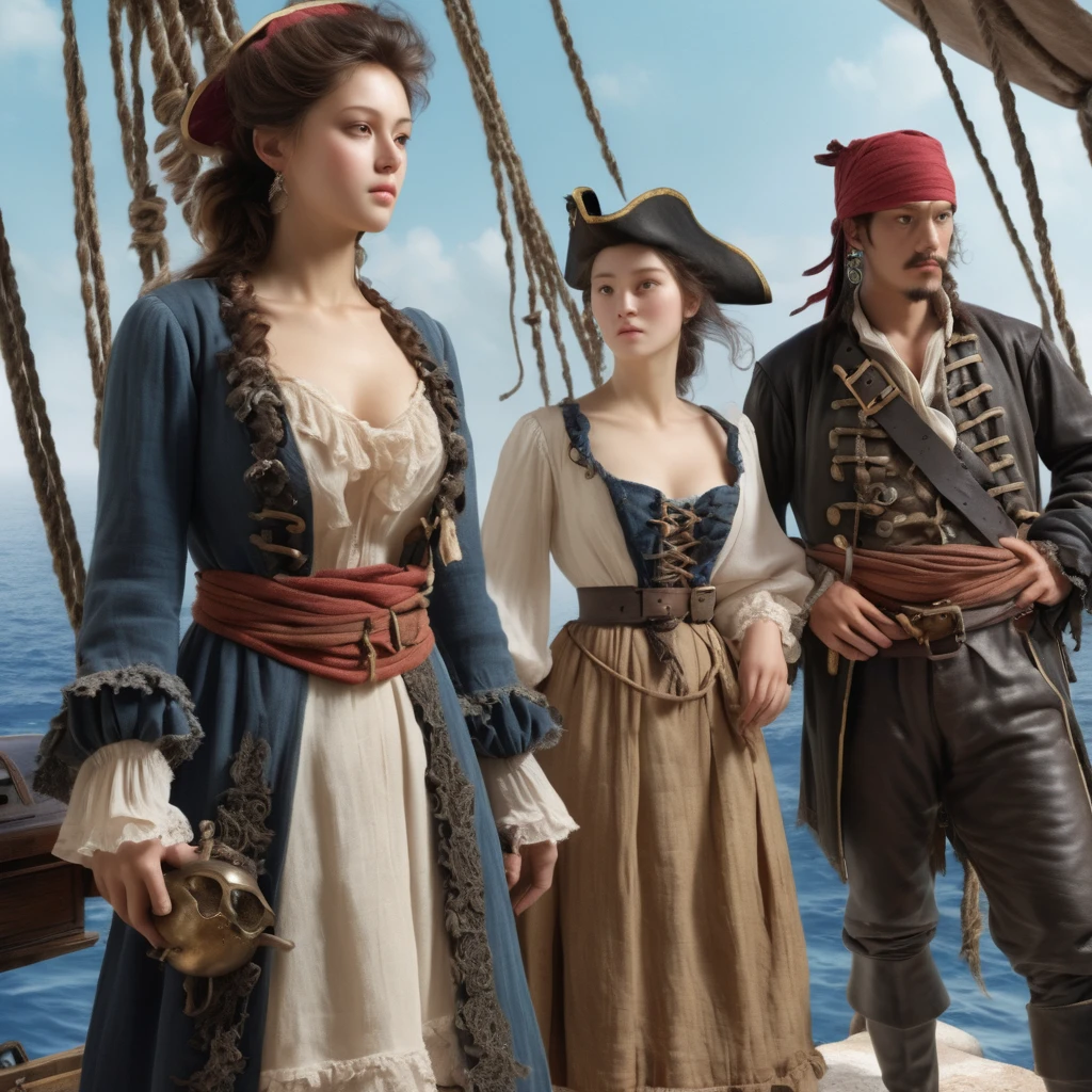 １９Pirates in the Mediterranean in the first half of the 19th century、Super beauty、Upper body UP、Super beauty、Very detailed、Ultra delicate、photograph、3d
