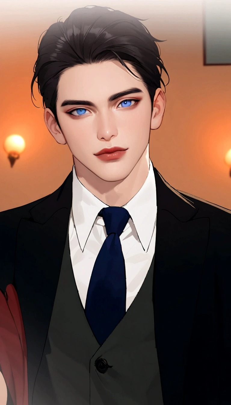 there is a man in a suit and tie standing in front of a window, delicate androgynous prince, inspired by Bian Shoumin, beautiful androgynous prince, inspired by Zhang Han, heise jinyao, handsome guy in demon slayer art, anime handsome man, tall anime guy with blue eyes, handsome stunning realistic, inspired by Yanjun Cheng