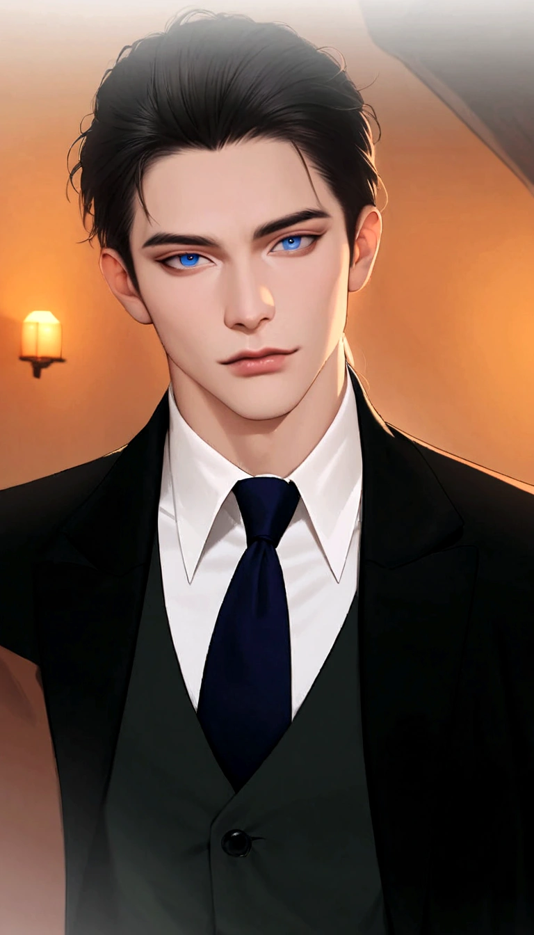 there is a man in a suit and tie standing in front of a window, delicate androgynous prince, inspired by Bian Shoumin, beautiful androgynous prince, inspired by Zhang Han, heise jinyao, handsome guy in demon slayer art, anime handsome man, tall anime guy with blue eyes, handsome stunning realistic, inspired by Yanjun Cheng