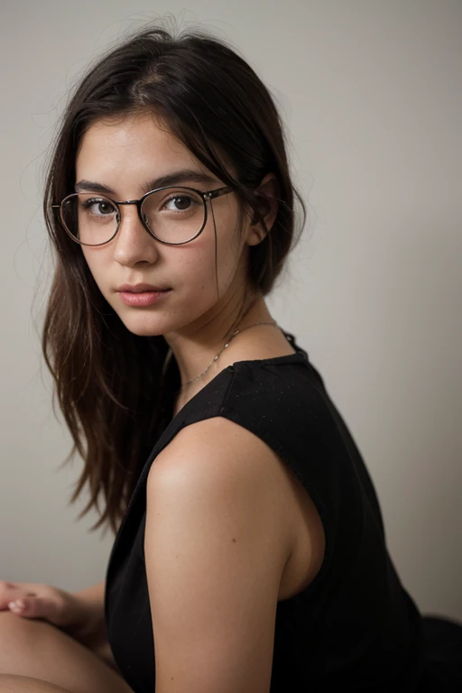 girl with straight black hair wearing elegant round glasses